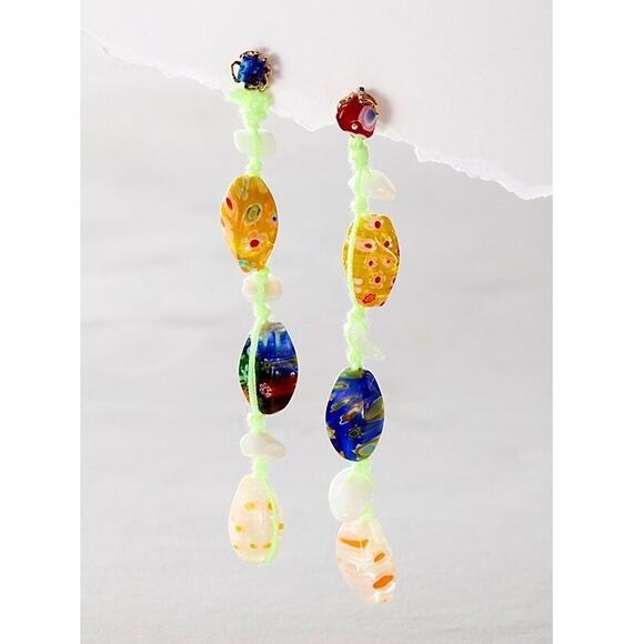 Free People Ariana Ost Voyage Dangle Earrings Artisanal Beaded Crystal Glass - Picture 8 of 8